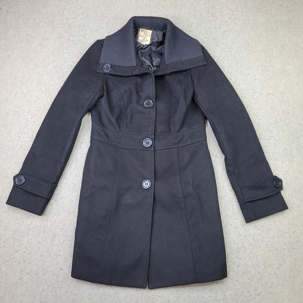 Tulle Anthropologie Womens M Black Button Long Pea‎ Coat Long Sleeve